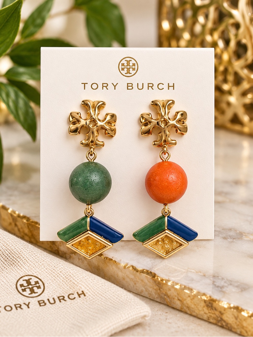 Tory Burch Multicolor Wood Bead Enamel Statement Drop Earrings